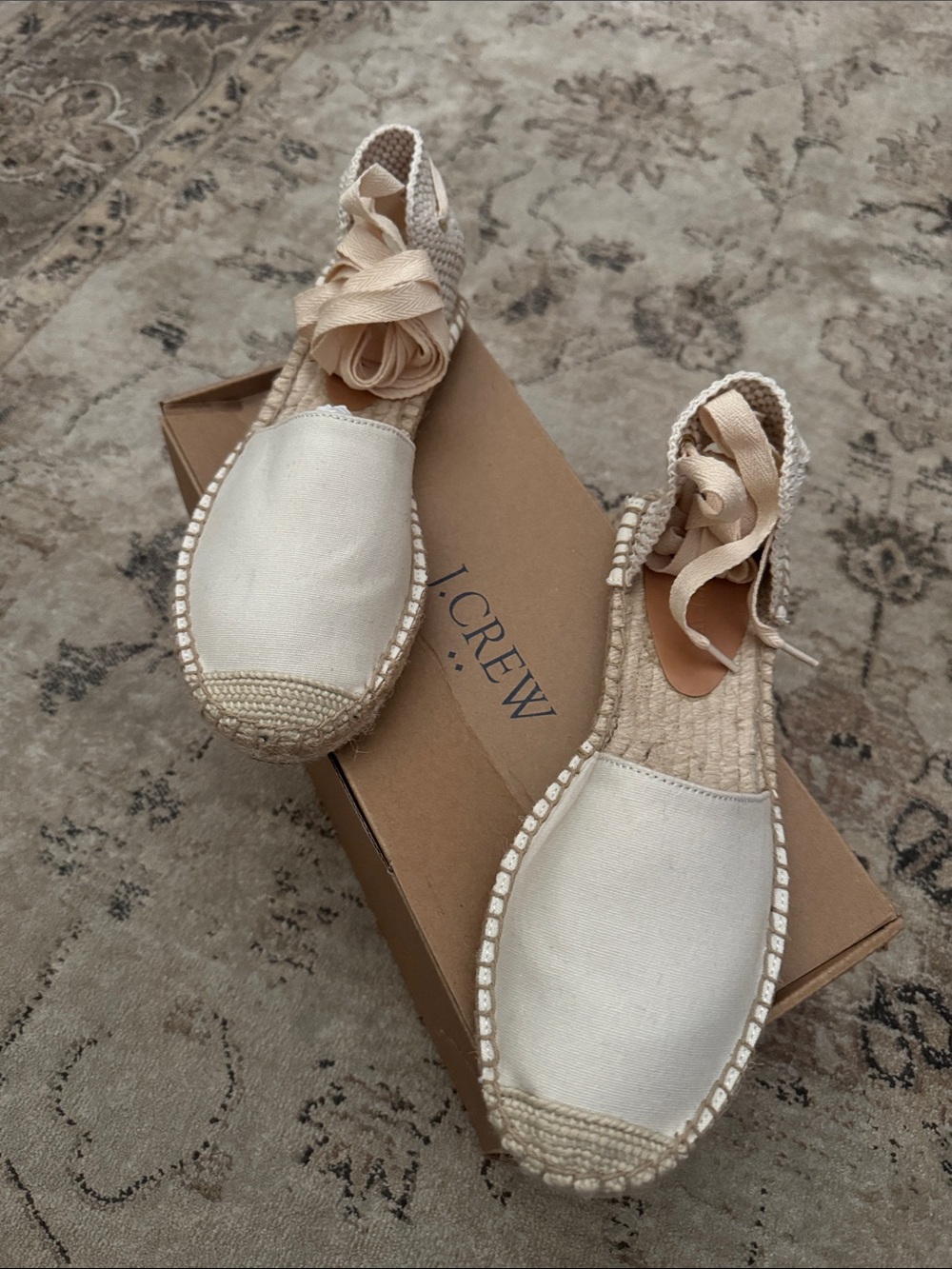 J. Crew Cream Canvas Espadrille Lace-Up Sandals